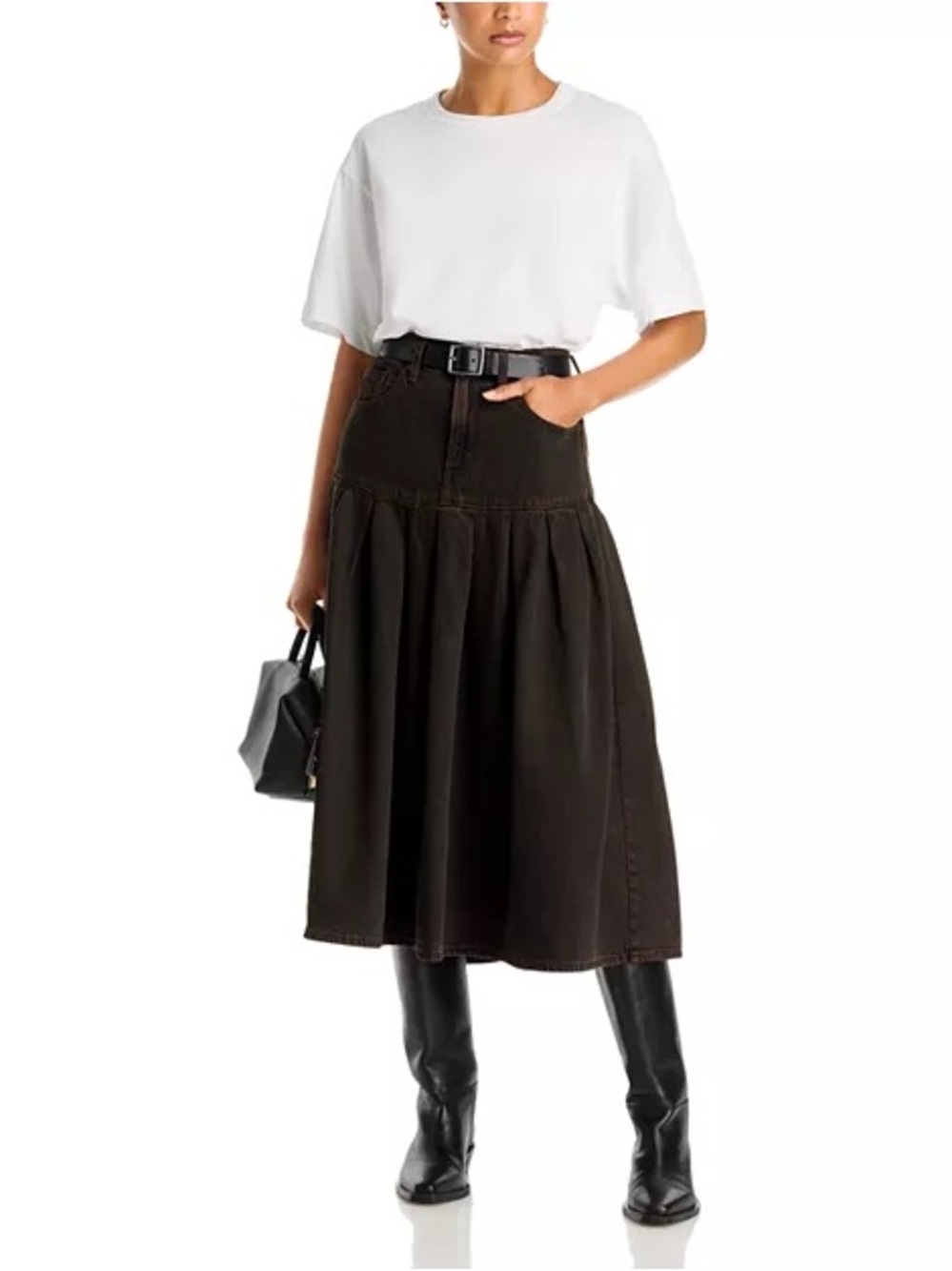 Levi's Dark Brown Midi Pleated Denim Skirt